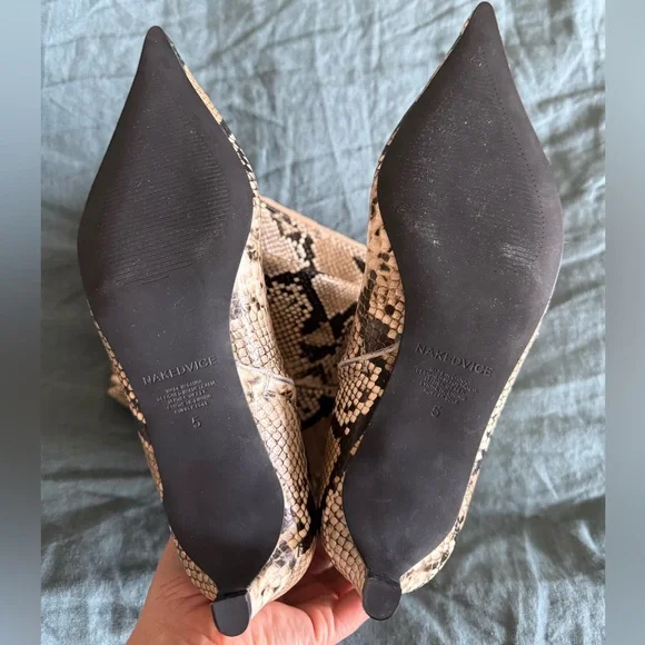 Nakedvice Leather The Stacey Boot in Snake Kitten Heel Pointed Toe Wide Shaft 5 - Picture 8 of 8